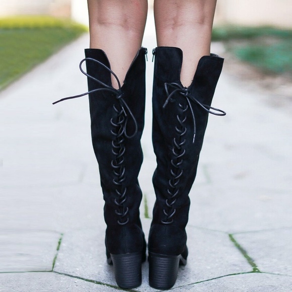 Bamboo Suede Braided Lace-Up Chunky Heel